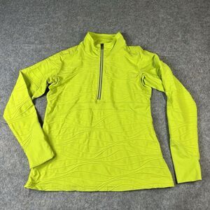 Title Nine Half Zip Womens Large Textured Neon Green Pullover Running